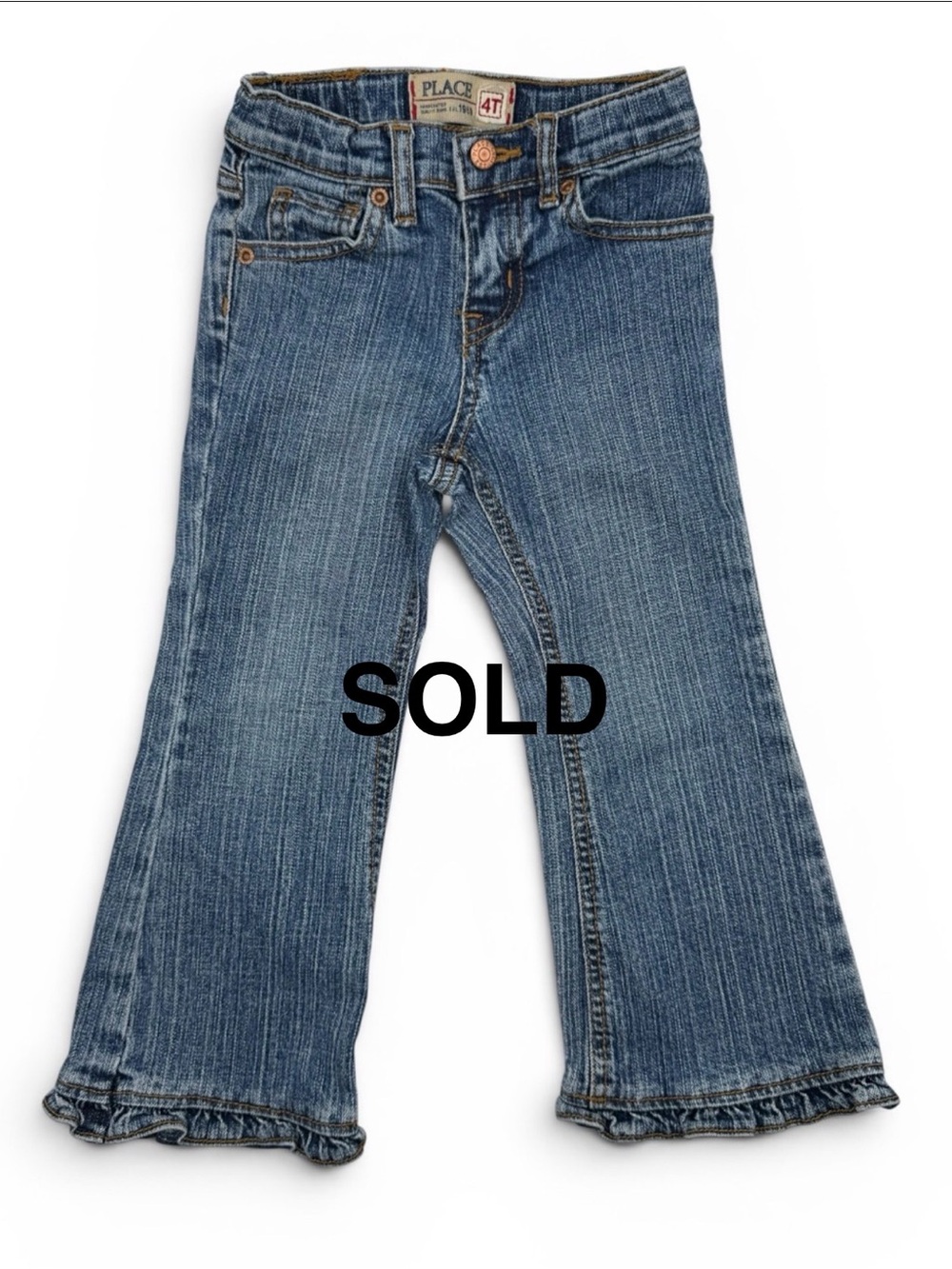 The Children’s Place Girls Blue Denim Ruffle Hem Flare Stretch Jeans Size 4T